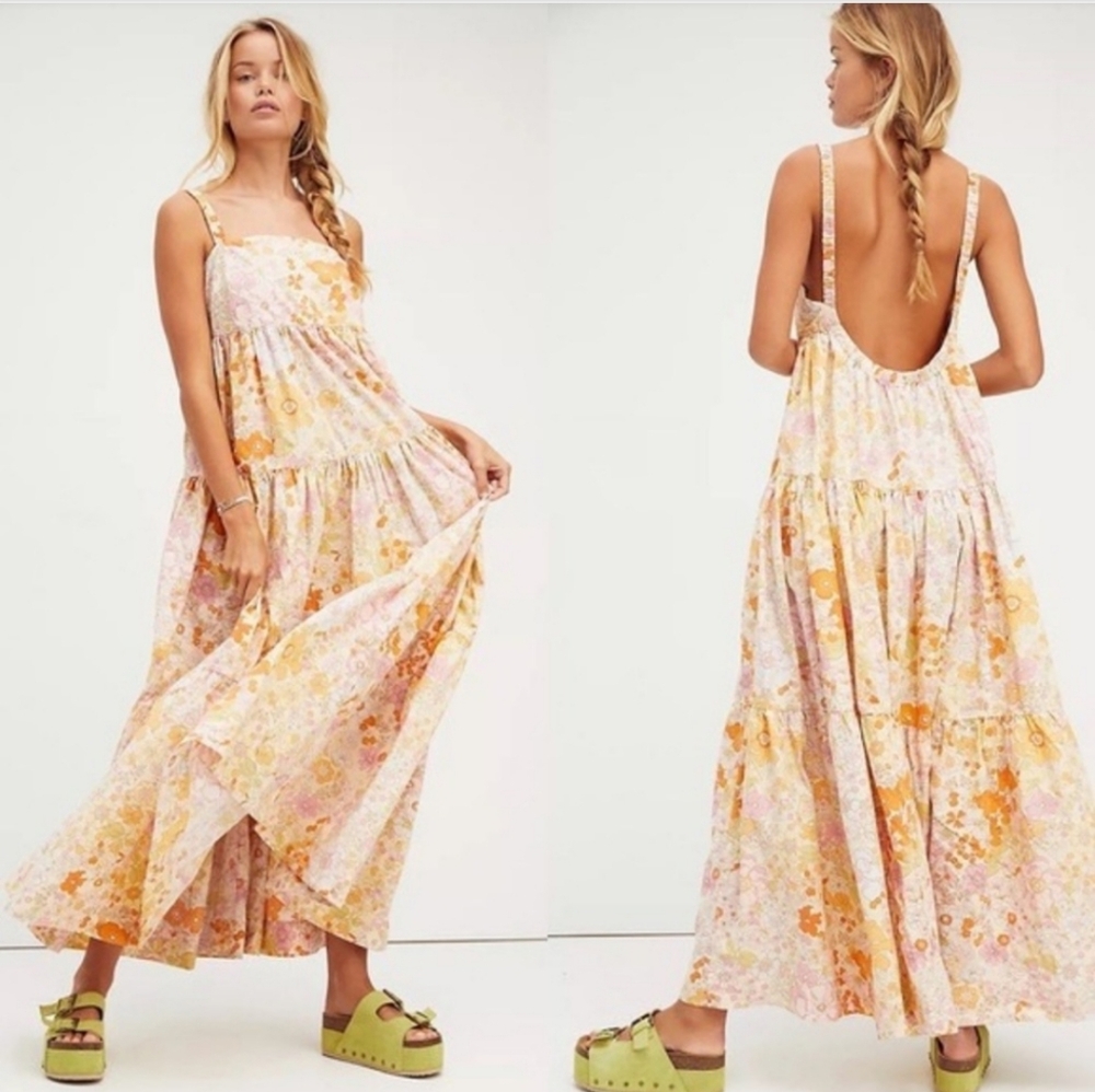 EUC FREE PEOPLE Park Slope Maxi Dress in Light Combo Medium B661